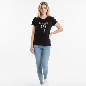 Bebe Black Tee with Silver Heart Logo